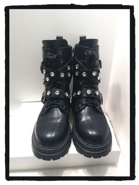 Women's Black Faux Leather Moto Fashion Boots 10 / 10.5 (EU 41)